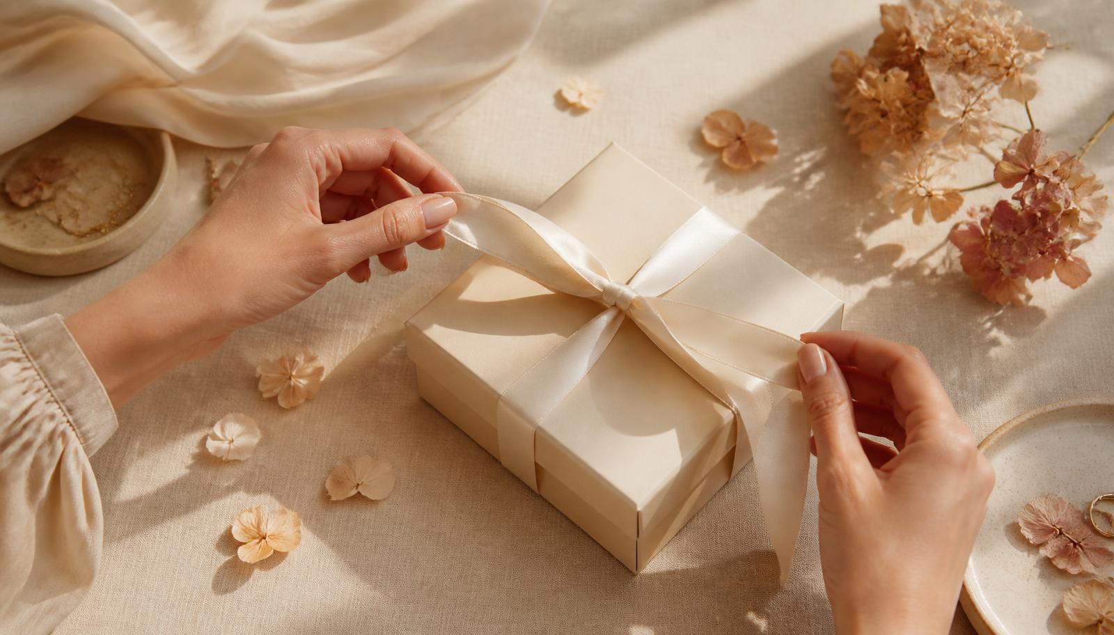 Ribbon-tied gift box