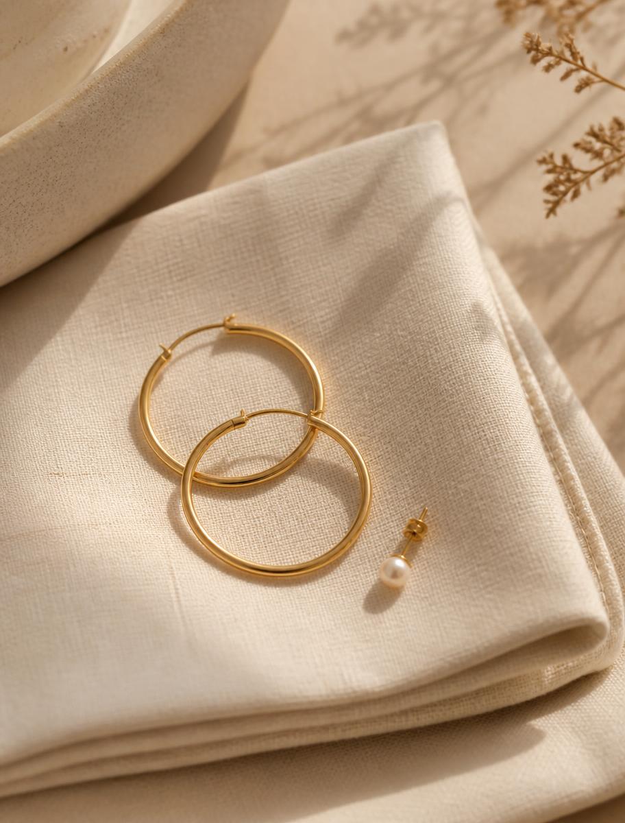 Gold hoops on linen
